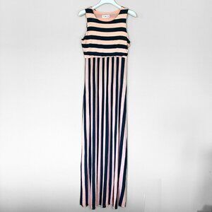 Pink Gray Maxi Dress Pockets Women M Casual Stretch Stripe Comfy Sleeveless